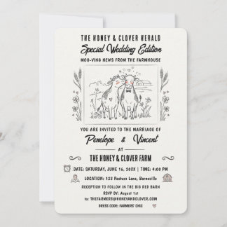 Invitation Mariage à la Campagne des Vaches qui s'Embrassent