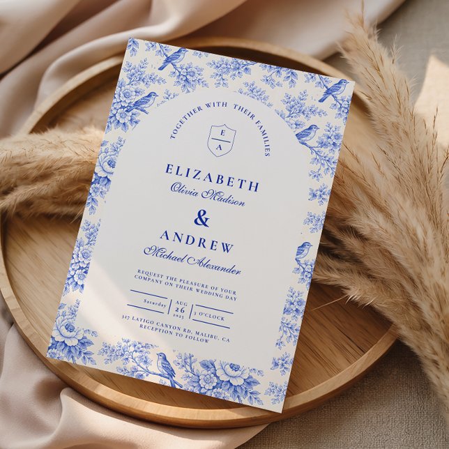 Invitation Mariage à la chinoiserie classique bleu et blanc (Créateur téléchargé)