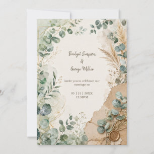 Invitation Mariage à la cire vintage à l'eucalyptus en couche