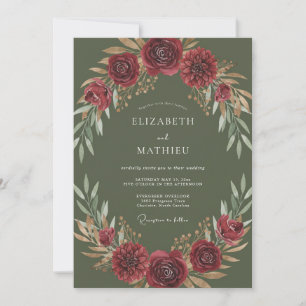 Invitation Mariage à la Couronne de Crème d'Olive Rouge