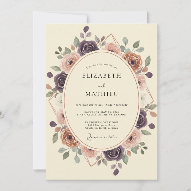 Invitation Mariage à la Couronne de Prune en Terracotta (Devant)