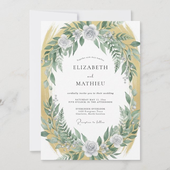 Invitation Mariage à la Couronne d'Olive Dorée (Devant)