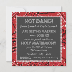 Invitation Mariage à la craie rustique avec bandana rouge