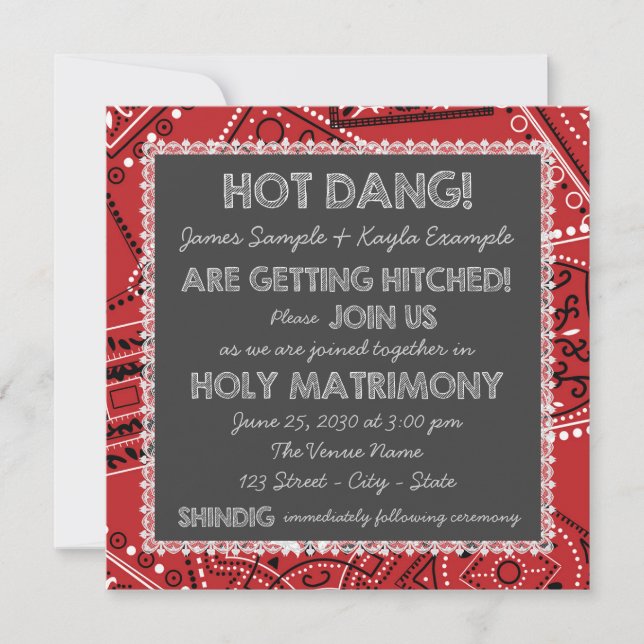 Invitation Mariage à la craie rustique avec bandana rouge (Devant)