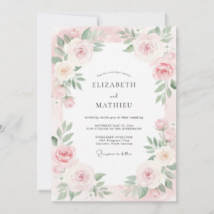 Invitation Mariage à la Crème de Pétale Rose
