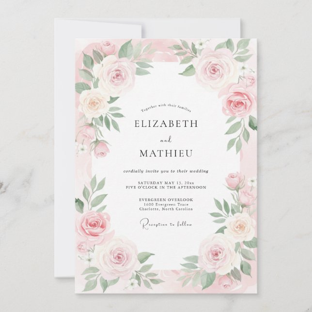 Invitation Mariage à la Crème de Pétale Rose (Devant)