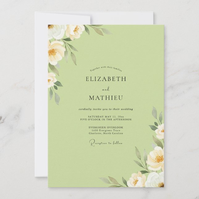 Invitation Mariage à la Crème de Pistache et Pétales (Devant)