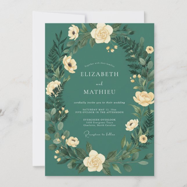 Invitation Mariage à la Crème de Ranunculus Eucalyptus et Mou (Devant)