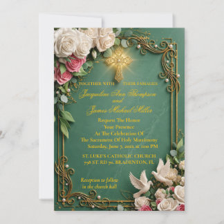 Invitation Mariage à la croix émeraude et au jardin de roses