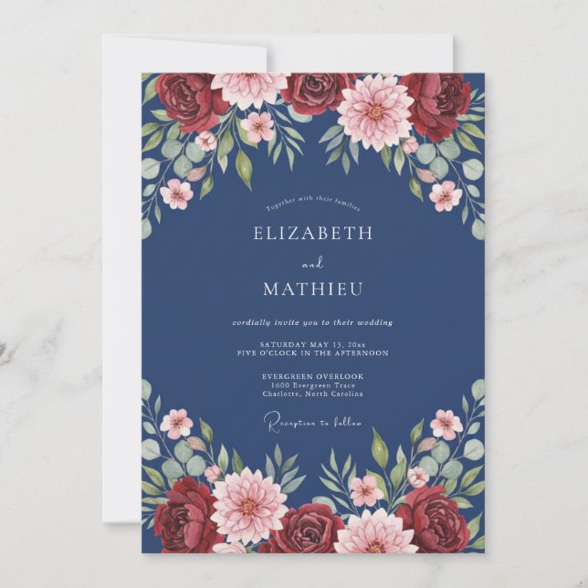 Invitation Mariage à la Dahlia Merlot de Minuit (Devant)
