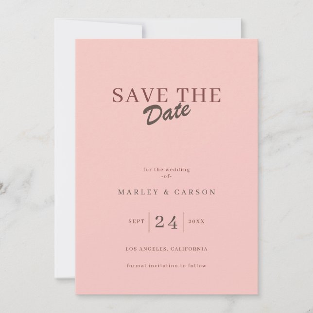 Invitation Mariage à la date de rétro minimal rose tendre Sav (Devant)