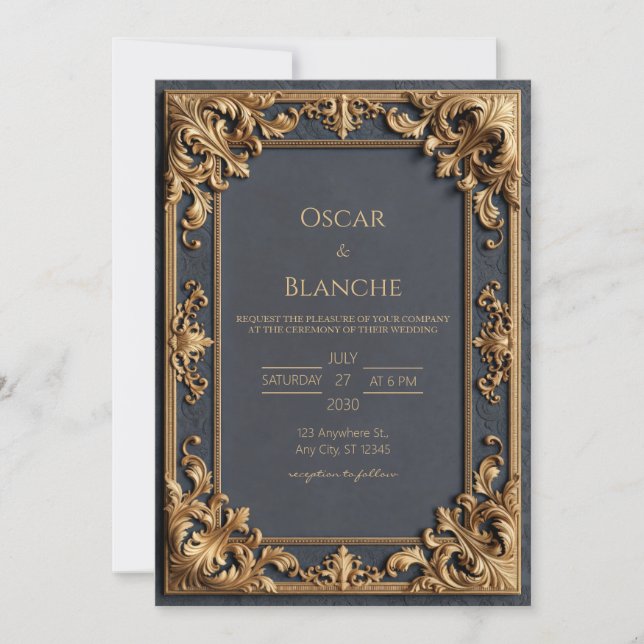 Invitation Mariage à la décoration dorée de minuit (Devant)