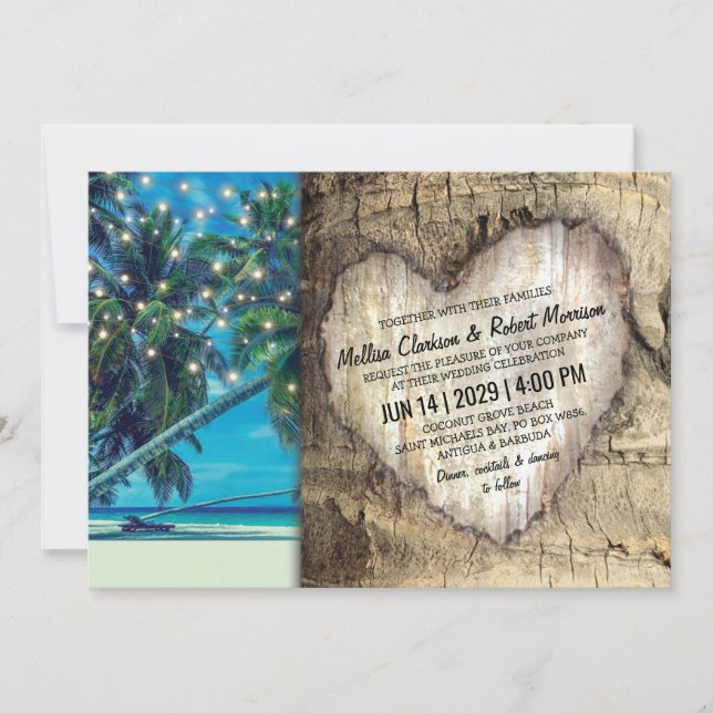 Invitation Mariage à la Destination sur une Plage Tropicale R (Devant)
