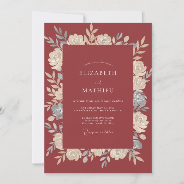 Invitation Mariage à la douce terre cuite ardoise pétale (Devant)