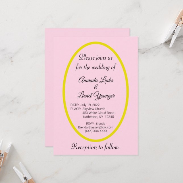Invitation Mariage à la fenêtre rose (Devant/Arrière en situation)