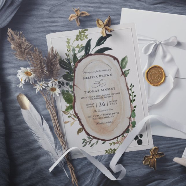 Invitation Mariage à la ferme avec feuillage rustique et code (Créateur téléchargé)
