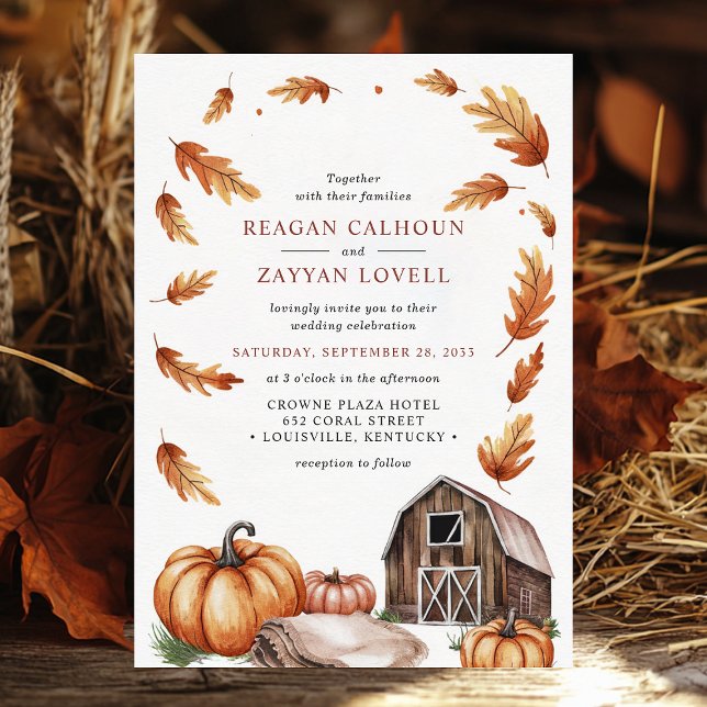 Invitation Mariage à la Ferme Citrouilles Feuilles d'Automne  (Créateur téléchargé)