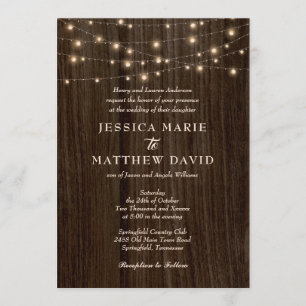 Invitation Mariage à la Ferme Rustique avec Lumières Scintill
