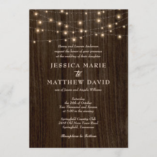 Invitation Mariage à la Ferme Rustique avec Lumières Scintill