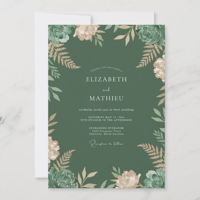 Invitation Mariage à la Fern Evergreen Cream (Devant)