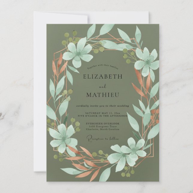 Invitation Mariage à la Feuillage de Menthe et de Mousse (Devant)