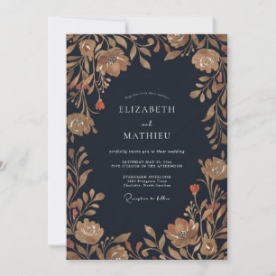 Invitation Mariage à la feuille d'ambre de minuit
