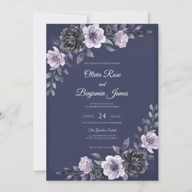 Invitation Mariage à la feuille d'améthyste prune (Devant)