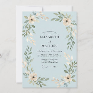 Invitation Mariage à la feuille d'azur en poudre
