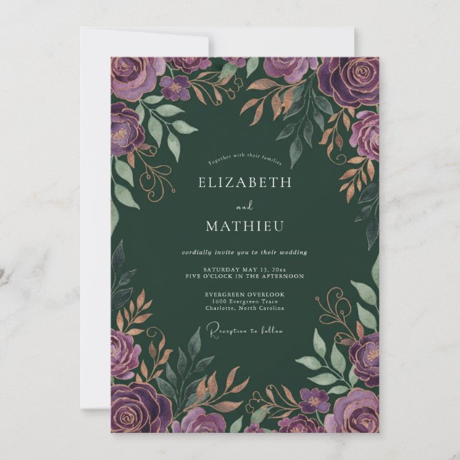Invitation Mariage à la feuille de forêt d'améthyste (Devant)