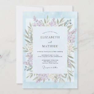 Invitation Mariage à la feuille de lilas bleu poudre