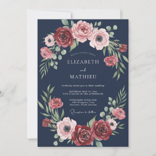 Invitation Mariage à la feuille de Marsala de minuit