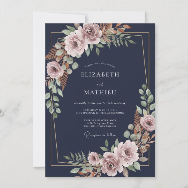 Invitation Mariage à la feuille de mauve poussiéreuse de minu (Devant)