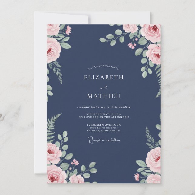 Invitation Mariage à la Feuille de Navy (Devant)