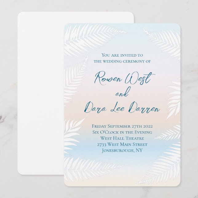 Invitation Mariage à la feuille de palmier tropicale au couch (Devant / Derrière)