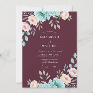 Invitation Mariage à la Feuille de Pivoine Pourpre