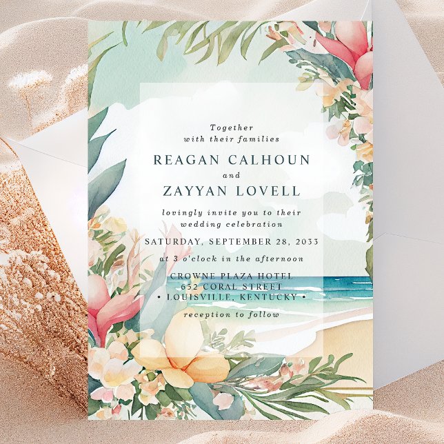Invitation Mariage à la feuille de plage aquarelle florale (Créateur téléchargé)