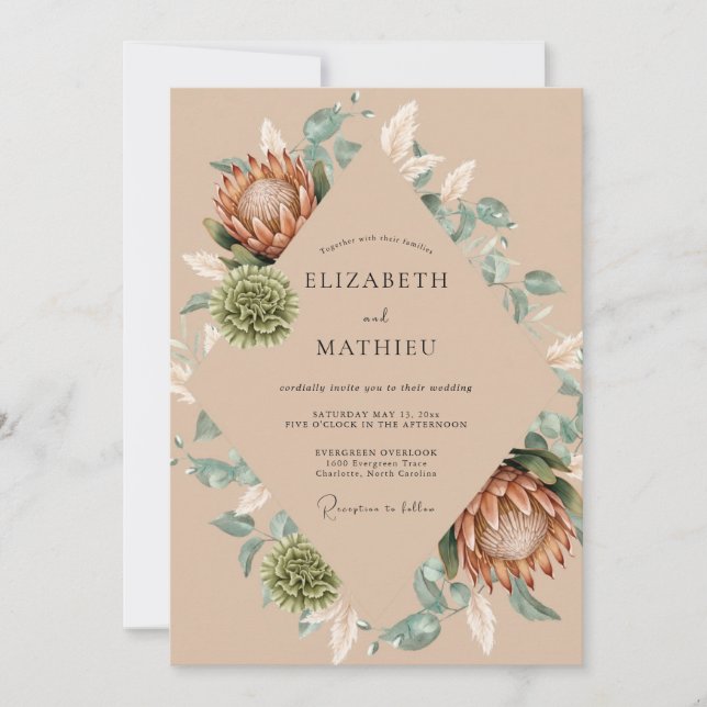 Invitation Mariage à la feuille de protée bronzée (Devant)