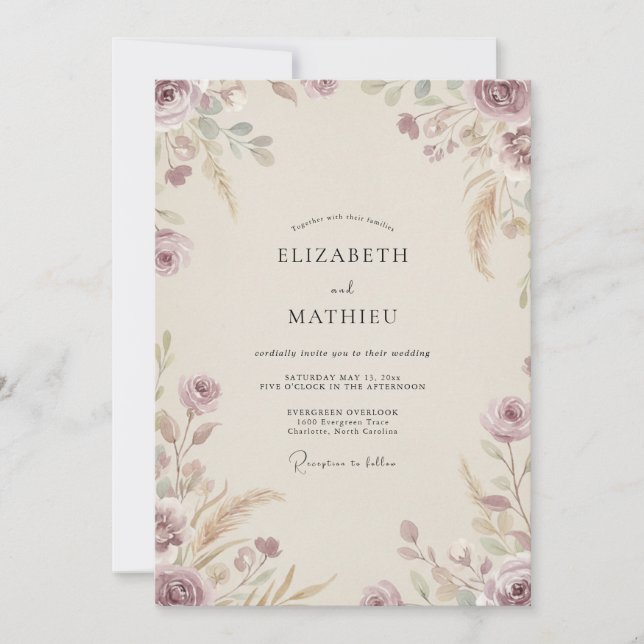 Invitation Mariage à la feuille de prune éteinte (Devant)
