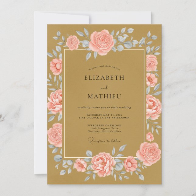 Invitation Mariage à la feuille de teinte dorée (Devant)