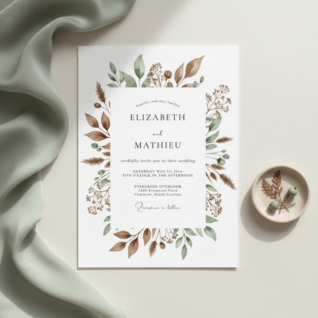 Invitation Mariage à la feuille de vert d'olive (Créateur téléchargé)