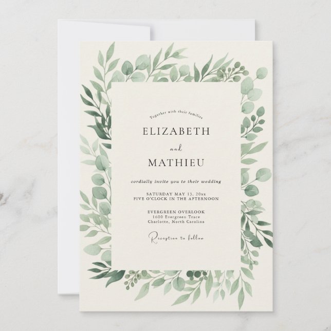 Invitation Mariage à la feuille d'olive pâle (Devant)