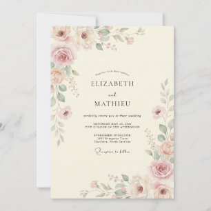 Invitation Mariage à la feuille peinte de mauve crème