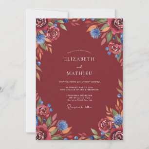 Invitation Mariage à la feuille peinte en rouge profond