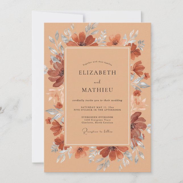 Invitation Mariage à la feuille peinte en rouille (Devant)
