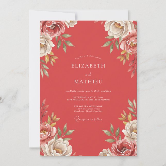 Invitation Mariage à la feuille peinte en terracotta (Devant)