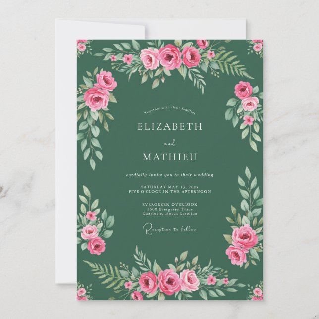 Invitation Mariage à la feuille rose de chasseur (Devant)