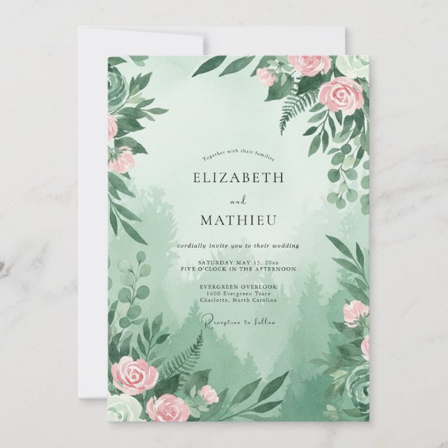 Invitation Mariage à la feuille rose de mer (Devant)