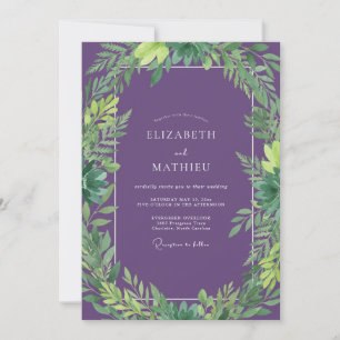 Invitation Mariage à la feuille tropicale d'améthyste