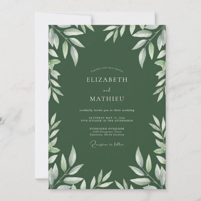Invitation Mariage à la feuille verte de chasseur (Devant)