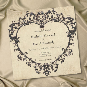 Invitation Mariage à la filigree de coeur en noir gothique su